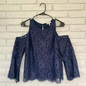 New Joie Open Shoulder Lace Long Sleeve Navy Small Blouse